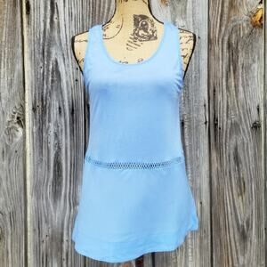 French Connection Top Blue Crochet Accent Tank Top Size M Sleeveless Shirt Med